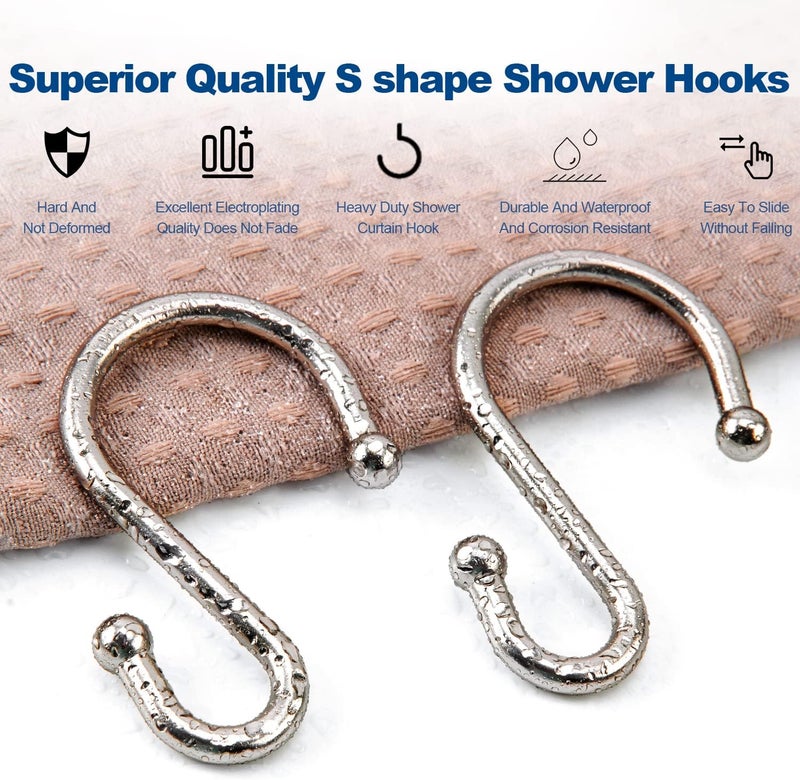 TOPROD Shower Curtain Hooks Rings, Zinc Alloy S Shaped Shower Hooks Rust Proof, Shower Curtain Hangers for Shower Curtain, Kitchen, Wardrobe & Garden, Brushed Nickel, Set of 12 - Image 5